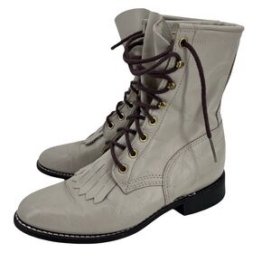 vintage western ropers lace up boots leather fringe size 7.5‎